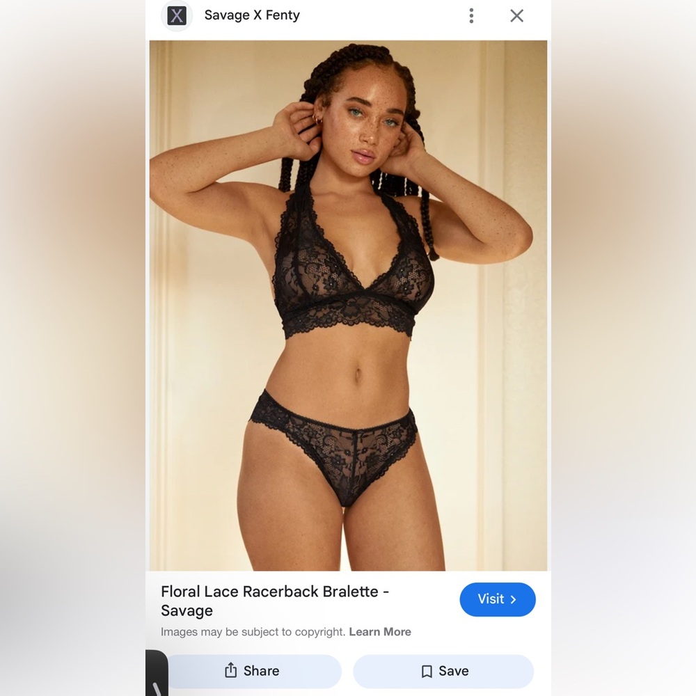 Savage X Fenty Black Lace Bralette and Panty Set NWT S/XS